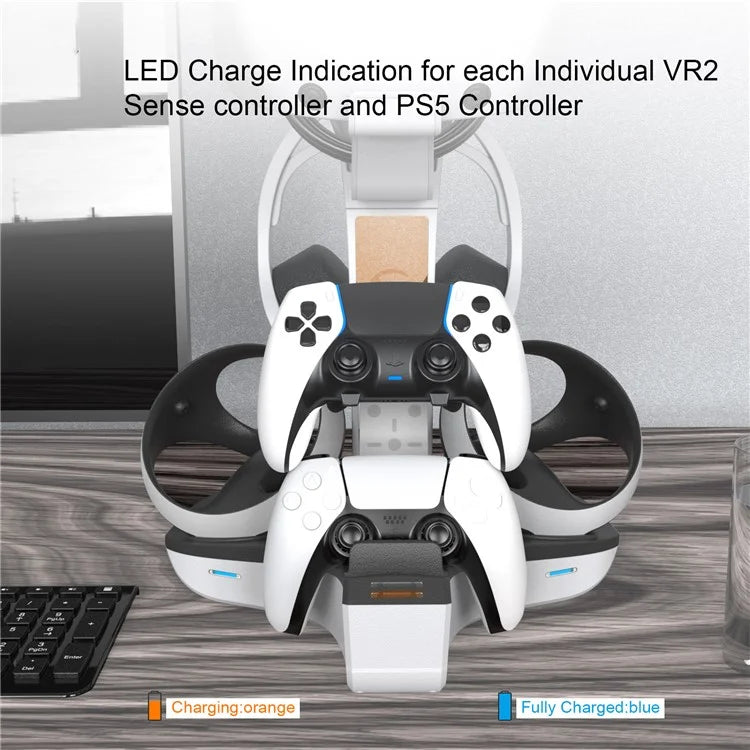 JYS JYS-P5156 Charging Display Stand for Sony PS VR2 / PS5 / PS5 DualSense Edge Controller, VR Headset Charging Dock with RGB Light