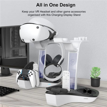 JYS JYS-P5156 Charging Display Stand for Sony PS VR2 / PS5 / PS5 DualSense Edge Controller, VR Headset Charging Dock with RGB Light