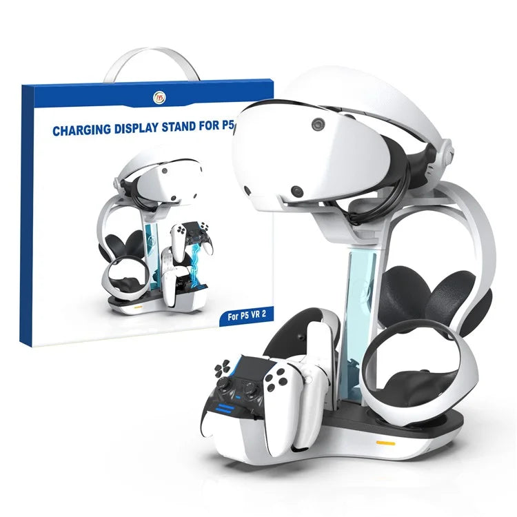 JYS JYS-P5156 Charging Display Stand for Sony PS VR2 / PS5 / PS5 DualSense Edge Controller, VR Headset Charging Dock with RGB Light