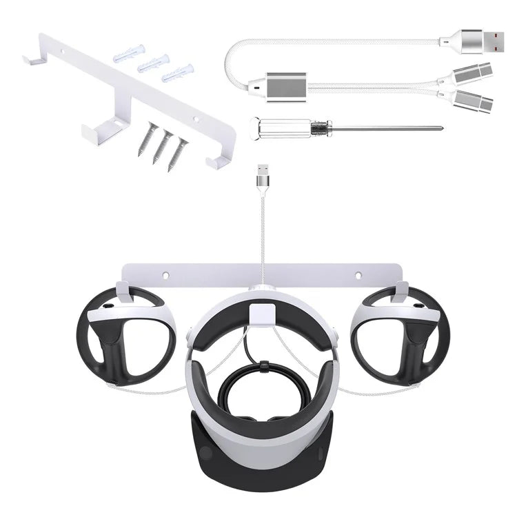 JYS JYS-P5170 For PS VR2 Wall Mount Iron Storage Stand VR Headset Controller Rack with Charging Cable