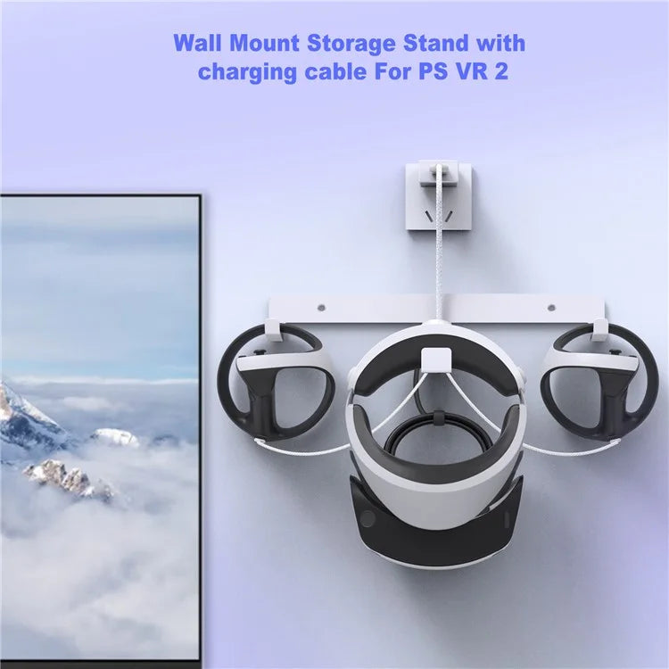 JYS JYS-P5170 For PS VR2 Wall Mount Iron Storage Stand VR Headset Controller Rack with Charging Cable
