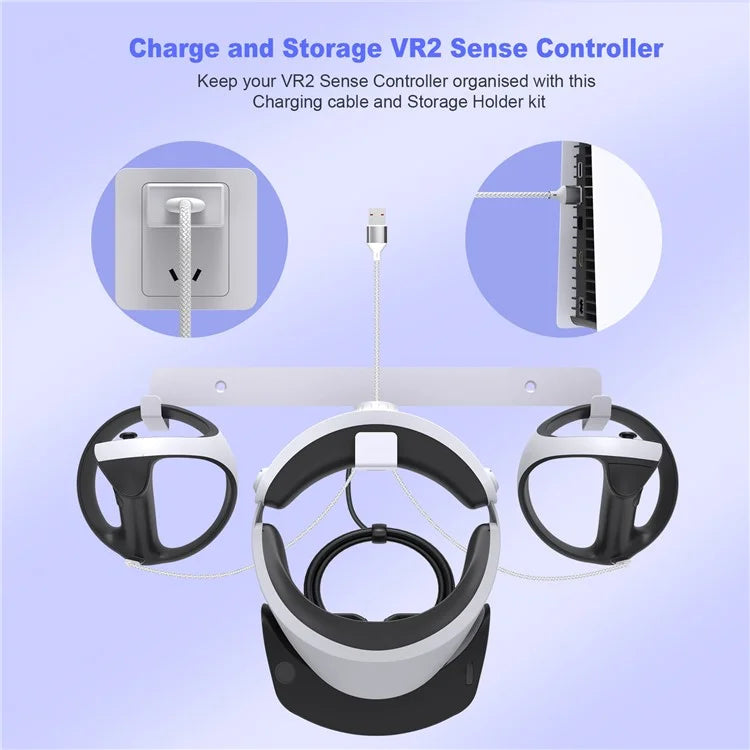 JYS JYS-P5170 For PS VR2 Wall Mount Iron Storage Stand VR Headset Controller Rack with Charging Cable