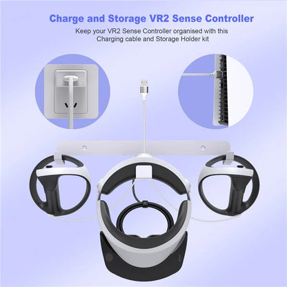 JYS JYS-P5170 For PS VR2 Wall Mount Iron Storage Stand VR Headset Controller Rack with Charging Cable