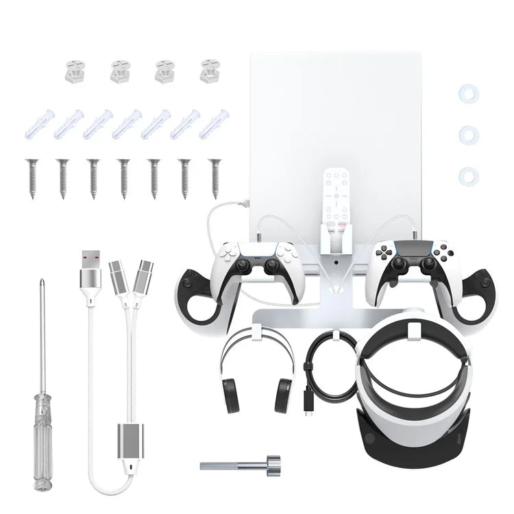 JYS JYS-P5163 Wall Mount Kit with Controller Holder for Sony PS5 / PS VR2 Headset Game Console Display Stand