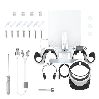 JYS JYS-P5163 Wall Mount Kit with Controller Holder for Sony PS5 / PS VR2 Headset Game Console Display Stand