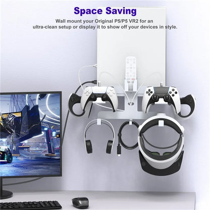 JYS JYS-P5163 Wall Mount Kit with Controller Holder for Sony PS5 / PS VR2 Headset Game Console Display Stand