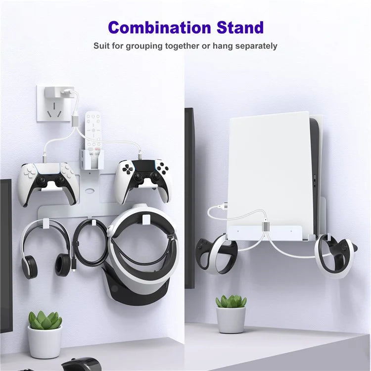 JYS JYS-P5163 Wall Mount Kit with Controller Holder for Sony PS5 / PS VR2 Headset Game Console Display Stand