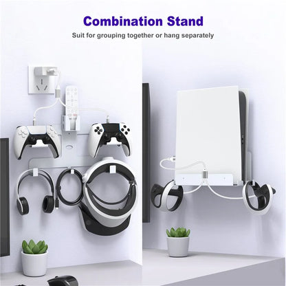 JYS JYS-P5163 Wall Mount Kit with Controller Holder for Sony PS5 / PS VR2 Headset Game Console Display Stand