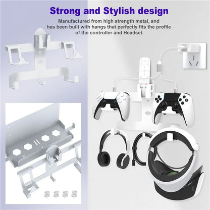 JYS JYS-P5163 Wall Mount Kit with Controller Holder for Sony PS5 / PS VR2 Headset Game Console Display Stand