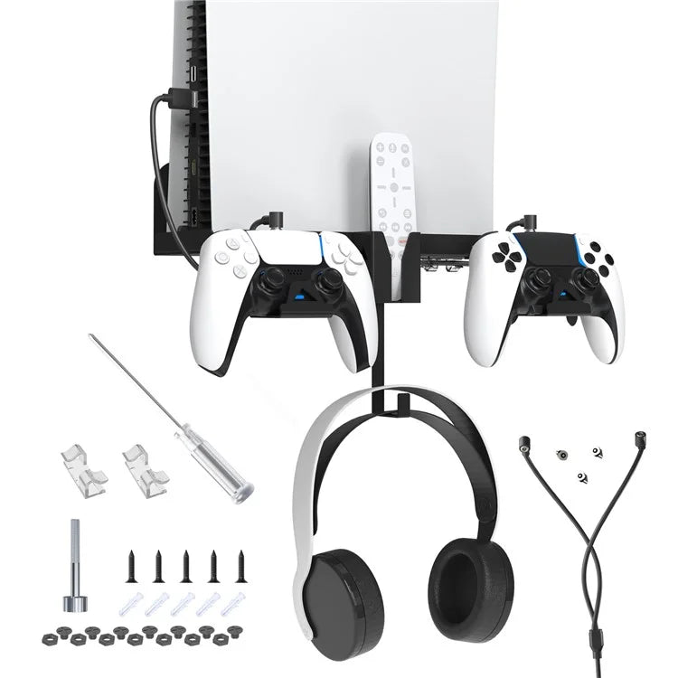 JYS JYS-P5173 Multi-Function Wall Mount Kit for Sony PS5 Game Console Controller Holder with 2-in-1 Magnetic Charging Cable