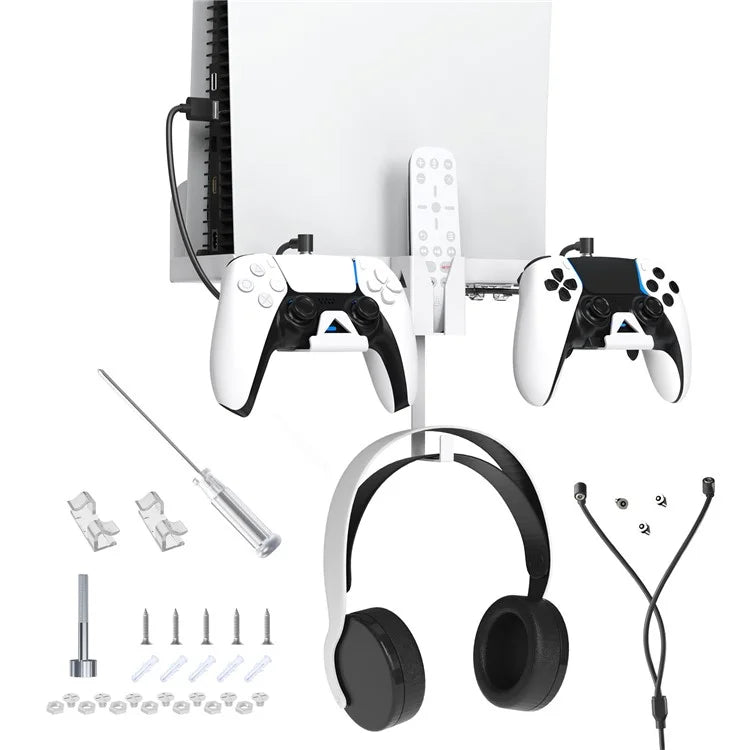 JYS JYS-P5173 Multi-Function Wall Mount Kit for Sony PS5 Game Console Controller Holder with 2-in-1 Magnetic Charging Cable