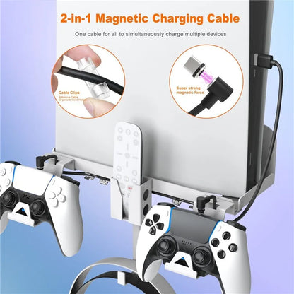JYS JYS-P5173 Multi-Function Wall Mount Kit for Sony PS5 Game Console Controller Holder with 2-in-1 Magnetic Charging Cable