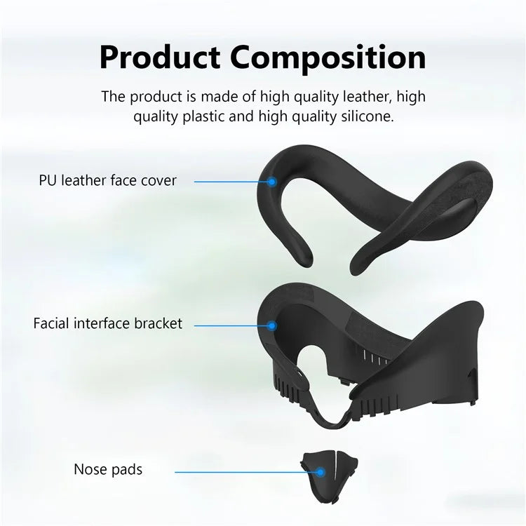 Face Cover for Meta Quest 3 VR Headset Washable ABS+PU Replacement Mask