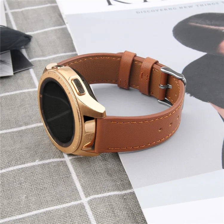 For Huawei Watch GT / Watch GT 2 46mm / 42mm / Samsung Galaxy Watch 46mm Watch Strap Top Layer Cowhide Wrist Band