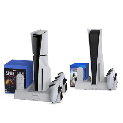 DOBE TP5-3532B For Sony PS5 Slim Cooling Stand with Blue Light – Controller Charging, Disc Storage