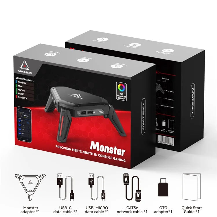 AIMZENIX Monster For Switch PS5 / 4 / 3 XBox Keyboard Mouse Adapter Converter