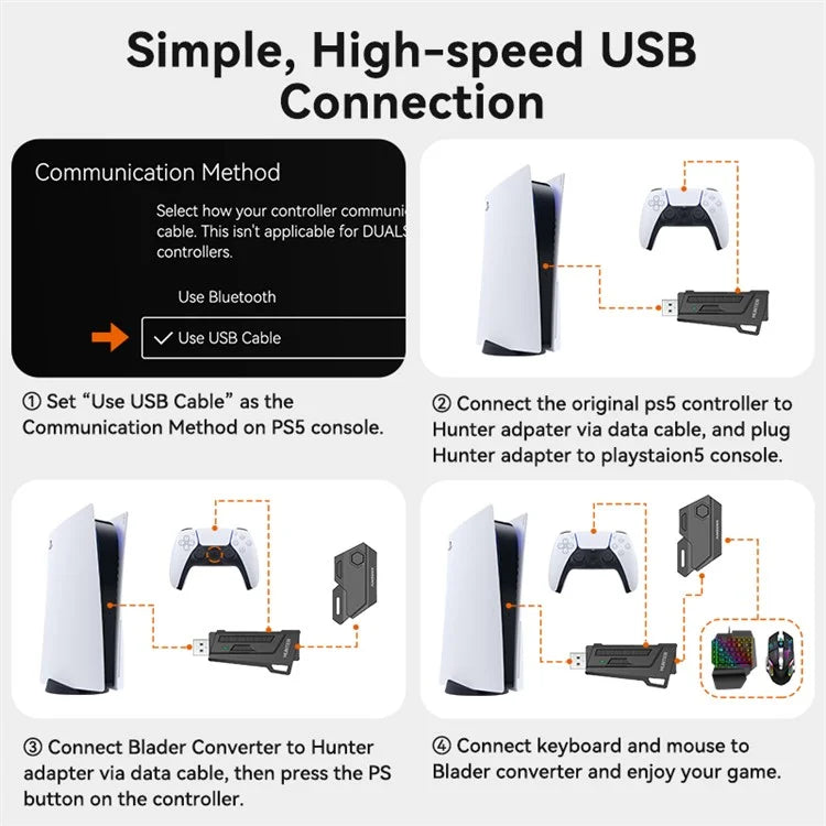 GAMWING Blader Converter + Hunter Adapter + G7 Keyboard + GM86 Mouse Set for Game Console
