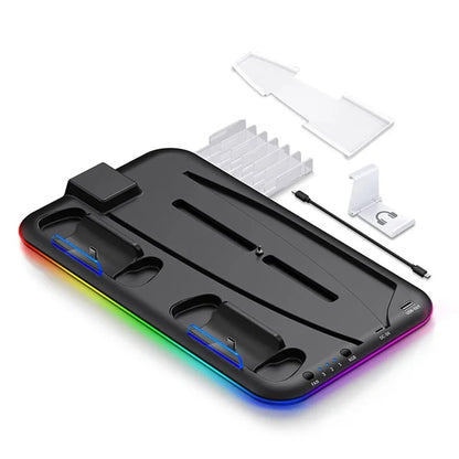 For PS5 Cooling Stand with VR2 Controller Charging Dock, Game Disc Storage, and Headset Holder