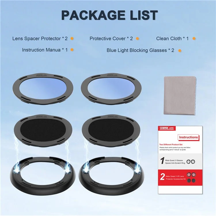 STARTRC GAMES 1 Pair for Meta Quest 3 Anti Blue Light Anti-scratch Lens Protective Cover Set