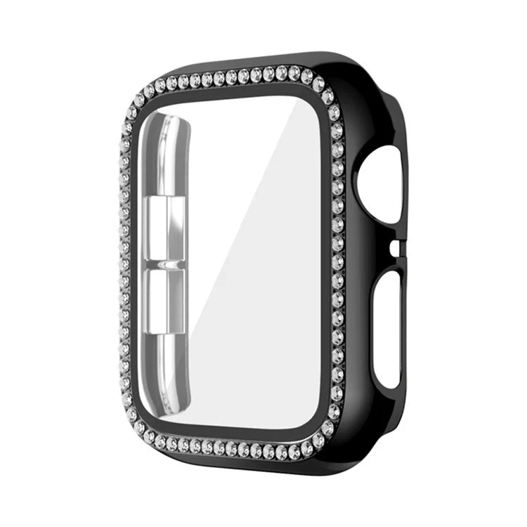 For Apple Watch Series 9 / 8 / 7 45mm Watch Case Rhinestone PC Cover with Tempered Glass Screen Film