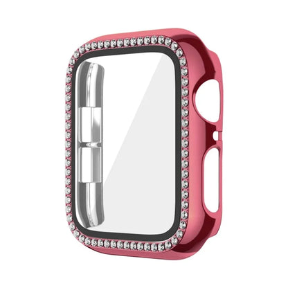 For Apple Watch Series 9 / 8 / 7 45mm Watch Case Rhinestone PC Cover with Tempered Glass Screen Film