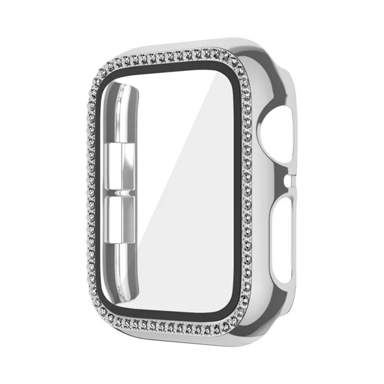 For Apple Watch Series 9 / 8 / 7 45mm Watch Case Rhinestone PC Cover with Tempered Glass Screen Film