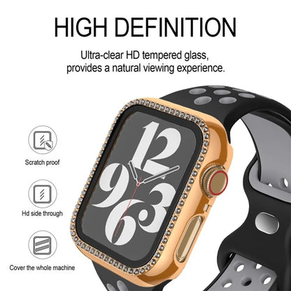 For Apple Watch Series 6 / 5 / 4 / SE (2022) / SE (2023) / SE 40mm PC Case Rhinestone Watch Cover with Tempered Glass Film
