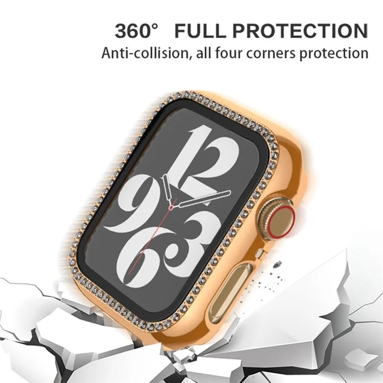 For Apple Watch Series 6 / 5 / 4 / SE (2022) / SE (2023) / SE 40mm PC Case Rhinestone Watch Cover with Tempered Glass Film