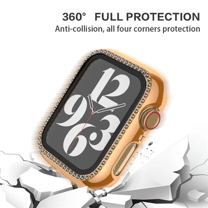 For Apple Watch Series 6 / 5 / 4 / SE (2022) / SE (2023) / SE 40mm PC Case Rhinestone Watch Cover with Tempered Glass Film