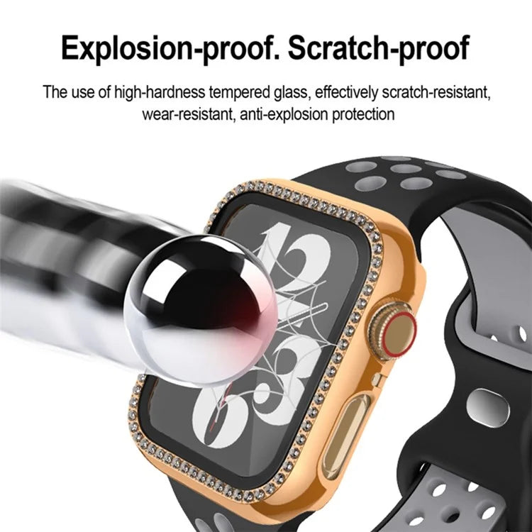 For Apple Watch Series 6 / 5 / 4 / SE (2022) / SE (2023) / SE 40mm PC Case Rhinestone Watch Cover with Tempered Glass Film