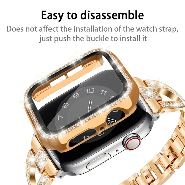 For Apple Watch Series 6 / 5 / 4 / SE (2022) / SE (2023) / SE 40mm PC Case Rhinestone Watch Cover with Tempered Glass Film