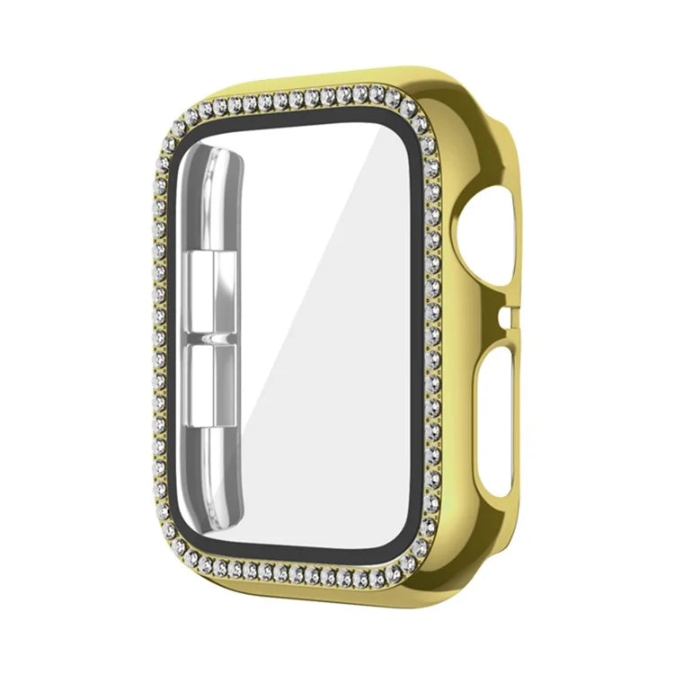 For Apple Watch Series 9 / 8 / 7 41mm Rhinestone Watch Cover Hard PC Case with Tempered Glass Film
