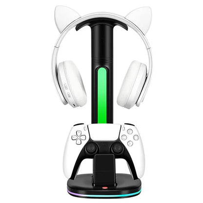 RGB Light Game Controller Charger Dock Headphone Holder with 2*USB Port