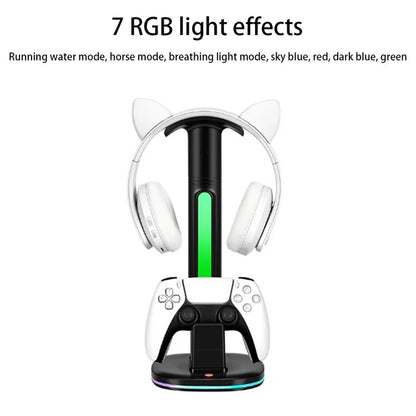 RGB Light Game Controller Charger Dock Headphone Holder with 2*USB Port