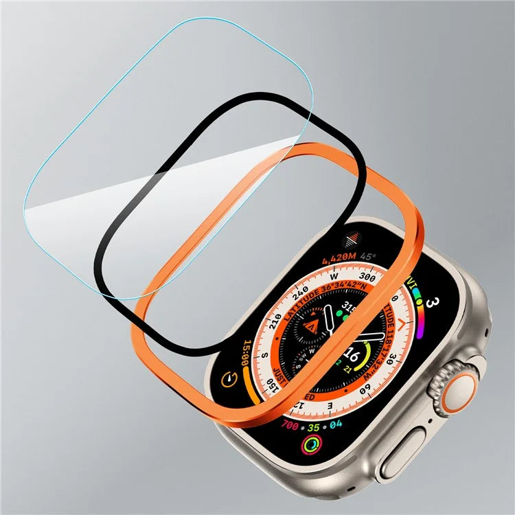For Apple Watch Ultra 49mm / Ultra 2 49mm Case Aluminum Alloy Watch Cover with Tempered Glass Film
