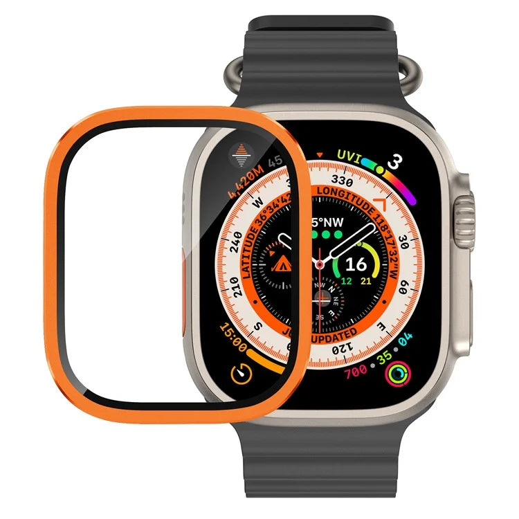 For Apple Watch Ultra 49mm / Ultra 2 49mm Case Aluminum Alloy Watch Cover with Tempered Glass Film