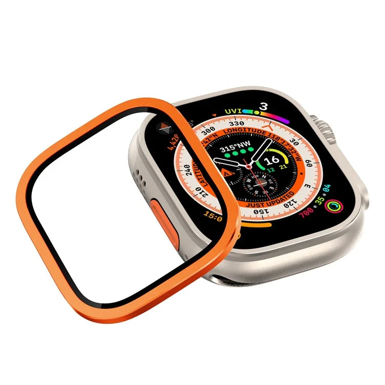For Apple Watch Ultra 49mm / Ultra 2 49mm Case Aluminum Alloy Watch Cover with Tempered Glass Film