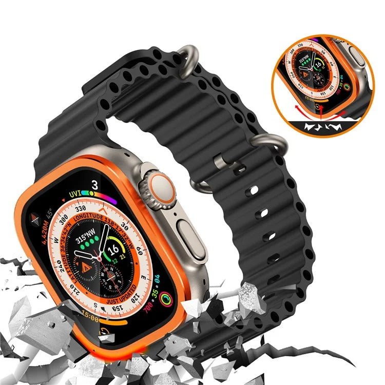 For Apple Watch Ultra 49mm / Ultra 2 49mm Case Aluminum Alloy Watch Cover with Tempered Glass Film