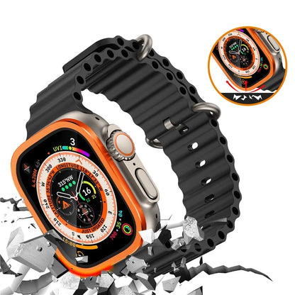For Apple Watch Ultra 49mm / Ultra 2 49mm Case Aluminum Alloy Watch Cover with Tempered Glass Film