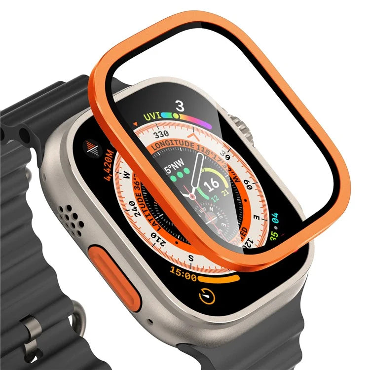 For Apple Watch Ultra 49mm / Ultra 2 49mm Case Aluminum Alloy Watch Cover with Tempered Glass Film