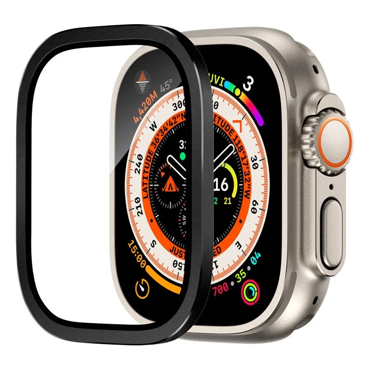 For Apple Watch Ultra 49mm / Ultra 2 49mm Case Aluminum Alloy Watch Cover with Tempered Glass Film