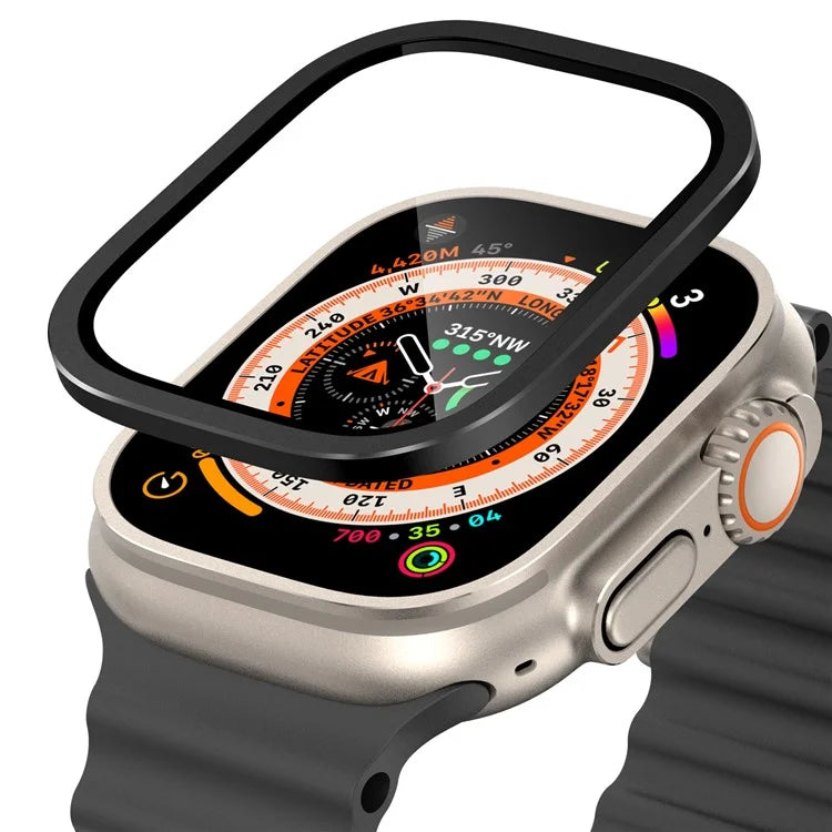 For Apple Watch Ultra 49mm / Ultra 2 49mm Case Aluminum Alloy Watch Cover with Tempered Glass Film