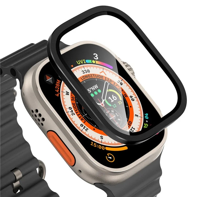 For Apple Watch Ultra 49mm / Ultra 2 49mm Case Aluminum Alloy Watch Cover with Tempered Glass Film