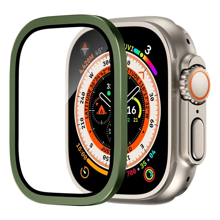 For Apple Watch Ultra 49mm / Ultra 2 49mm Case Aluminum Alloy Watch Cover with Tempered Glass Film