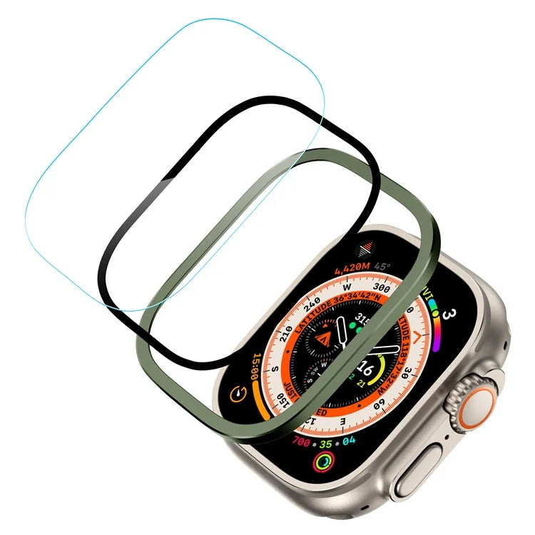 For Apple Watch Ultra 49mm / Ultra 2 49mm Case Aluminum Alloy Watch Cover with Tempered Glass Film
