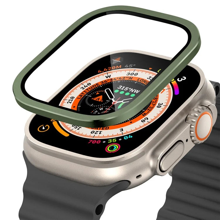For Apple Watch Ultra 49mm / Ultra 2 49mm Case Aluminum Alloy Watch Cover with Tempered Glass Film