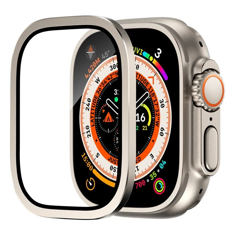 For Apple Watch Ultra 49mm / Ultra 2 49mm Case Aluminum Alloy Watch Cover with Tempered Glass Film