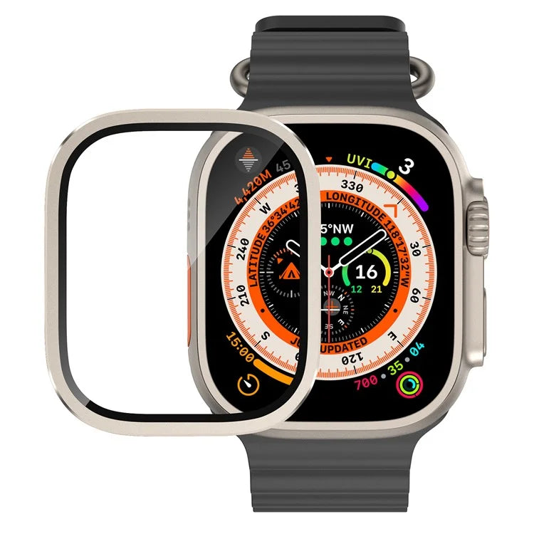 For Apple Watch Ultra 49mm / Ultra 2 49mm Case Aluminum Alloy Watch Cover with Tempered Glass Film