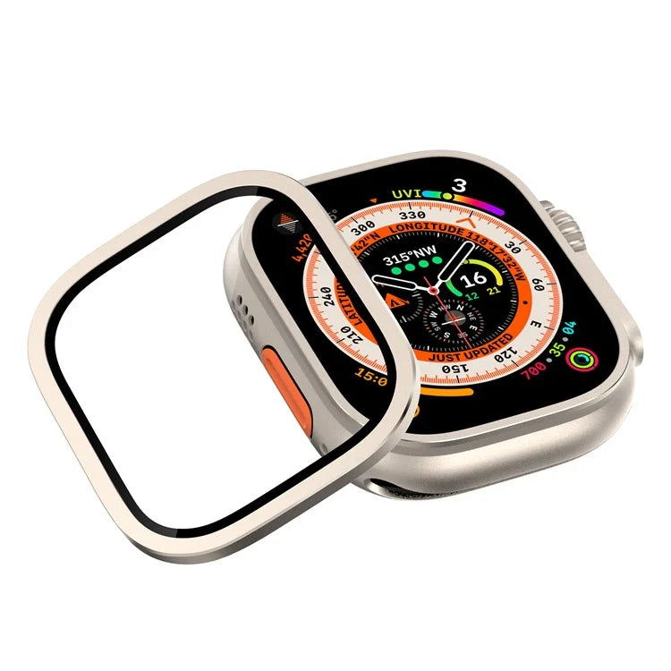 For Apple Watch Ultra 49mm / Ultra 2 49mm Case Aluminum Alloy Watch Cover with Tempered Glass Film