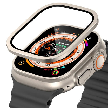 For Apple Watch Ultra 49mm / Ultra 2 49mm Case Aluminum Alloy Watch Cover with Tempered Glass Film